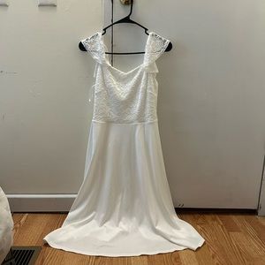 White Midi Dress with Lace Detail